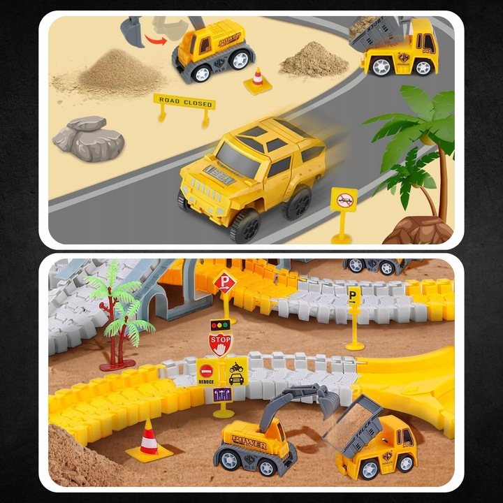 TOR SAMOCHODOWY WYŚCIGOWY DLA DZIECI POJAZDY BUDOWLANE NA PREZENT 255 EL.