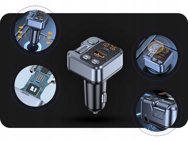TRANSMITER BLUETOOTH SAMOCHODOWY AUDIO FM MP3 BT SZYBKA ŁADOWARKA USB