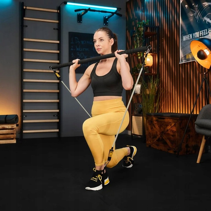 Drążek do ćwiczeń pilatesu kij 4x gumy oporowe ekspandery z drążkiem TREX