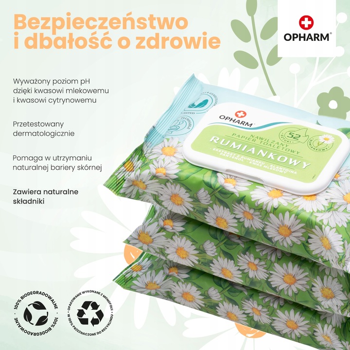 Nawilżany papier toaletowy rumiankowy Opharm 6x52 szt.