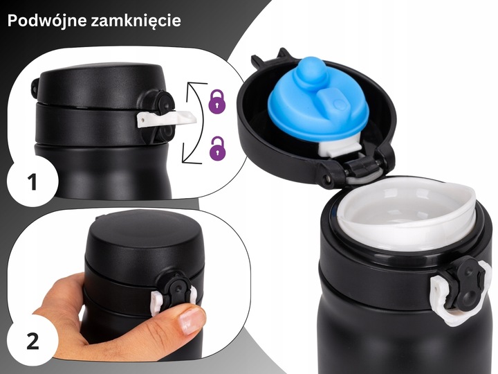 KUBEK TERMICZNY TERMOS STALOWY 100% SZCZELNY pojemny bidon 360 ml KAMILLE