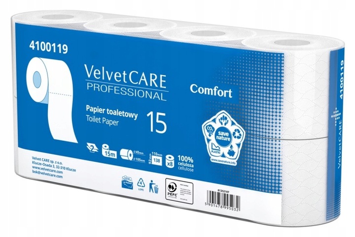 Papier Toaletowy Biały Celuloza Velvet Care Professional 6x8 Rolek