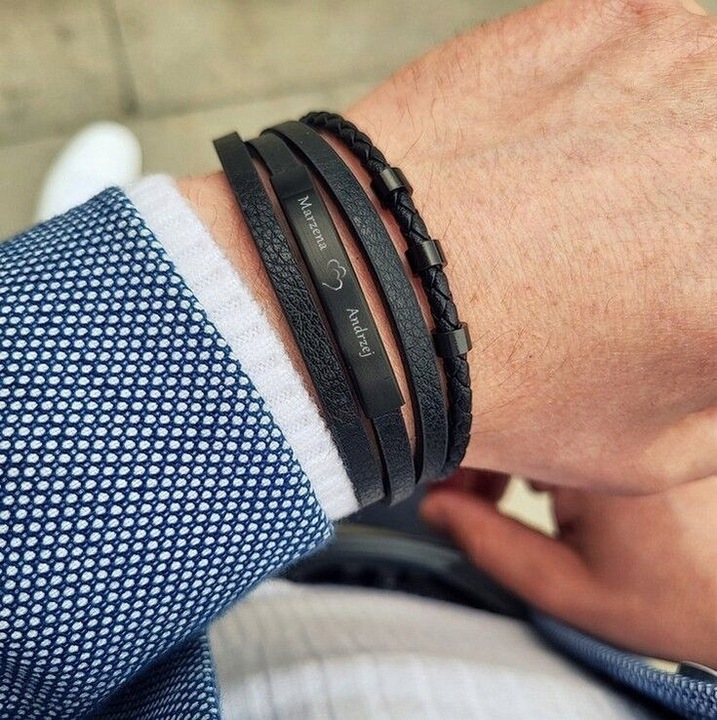 Bransoletka dla SYNA taty BRATA z GRAWEREM czarna