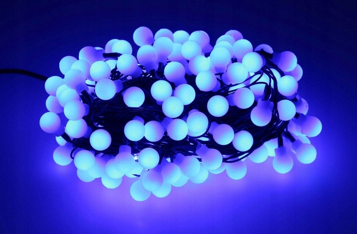 LAMPKI choinkowe KULKI FLASH NIEBIESKIE kuleczki 200 LED 16m WODOODPORNE