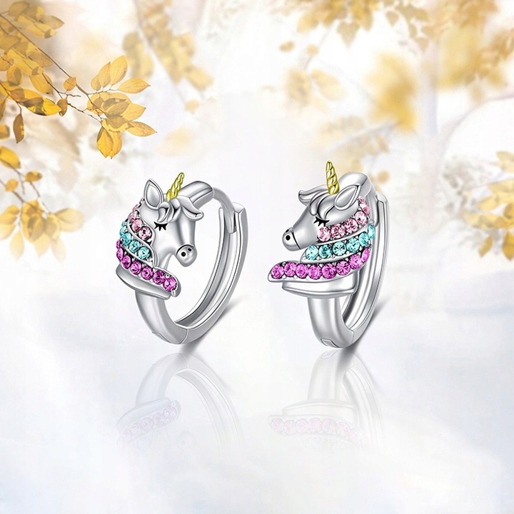 SREBRNE KOLCZYKI DLA DZIEWCZYNKI 925 JEDNOROŻCE ZATRZASK DZIECKA CÓRKI