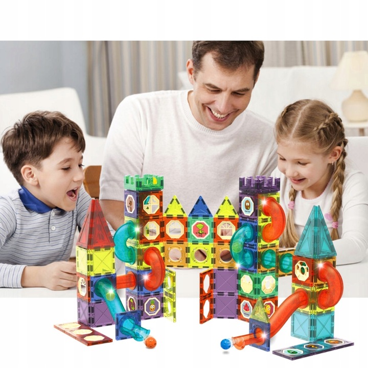 Klocki magnetyczne konstrukcyjne 49el 3D edukacyjne duży zestaw dla dzieci