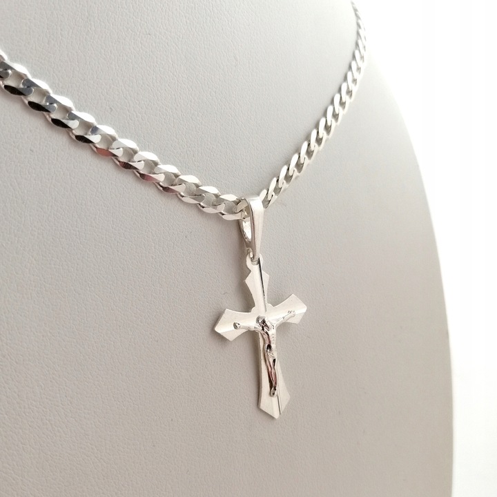 SREBRNY ŁAŃCUSZEK PANCERKA+KRZYŻYK 925+GRAWER DLA CHŁOPCA NA CHRZEST ROCZEK