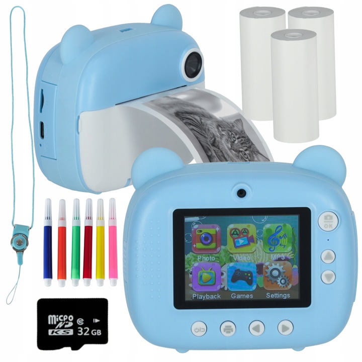 APARAT CYFROWY NATYCHMIASTOWY DLA DZIECI Z DRUKARKĄ GRAMI KAMERA HD +KARTA