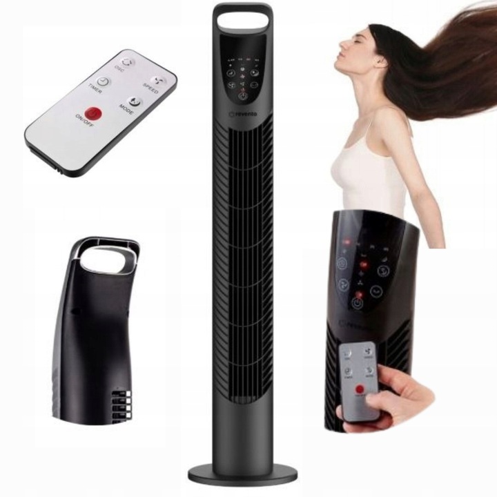 Wentylator Wiatrak Kolumnowy Obrotowy + PILOT Revento Zephyr Black Czarny