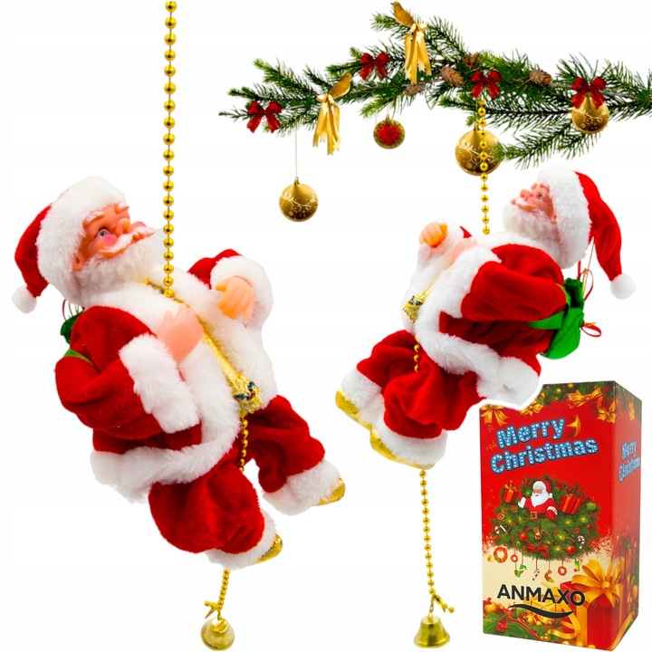 MIKOŁAJ WSPINAJĄCY SIĘ NA LINIE 100CM MELODYJKA NA PREZENT ŚWIĘTA WCHODZĄCY