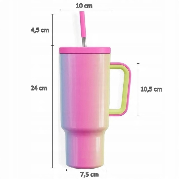 Kubek Termiczny TERMOS Dla Kobiet Na Kawę Herbatę Ze Słomką Duży 1,1L 07F