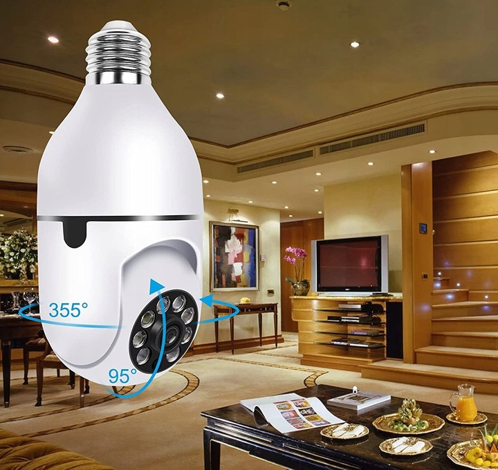 Mini Kamera WiFi w Żarówce Wewnętrzna Android Iphone Obrotowa Żarówka