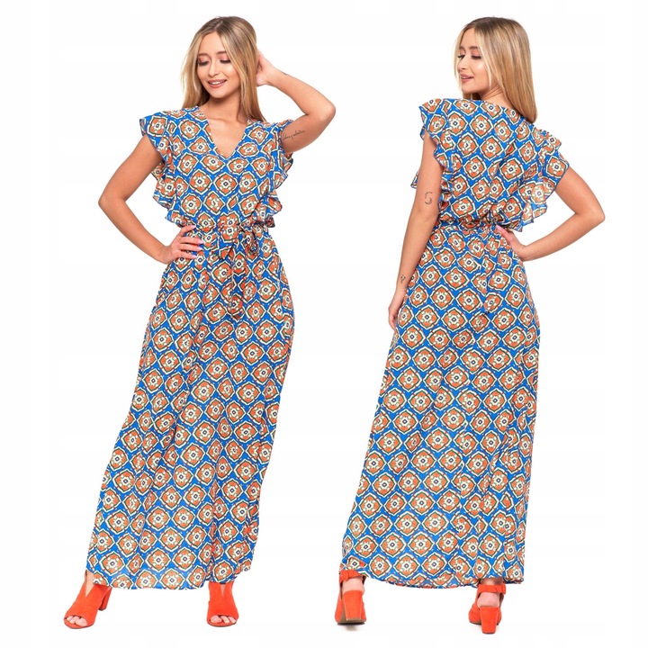 KOBIECA DŁUGA SUKIENKA DAMSKA MAXI LETNIA W ORIENTALNY WZÓR MORAJ R.M