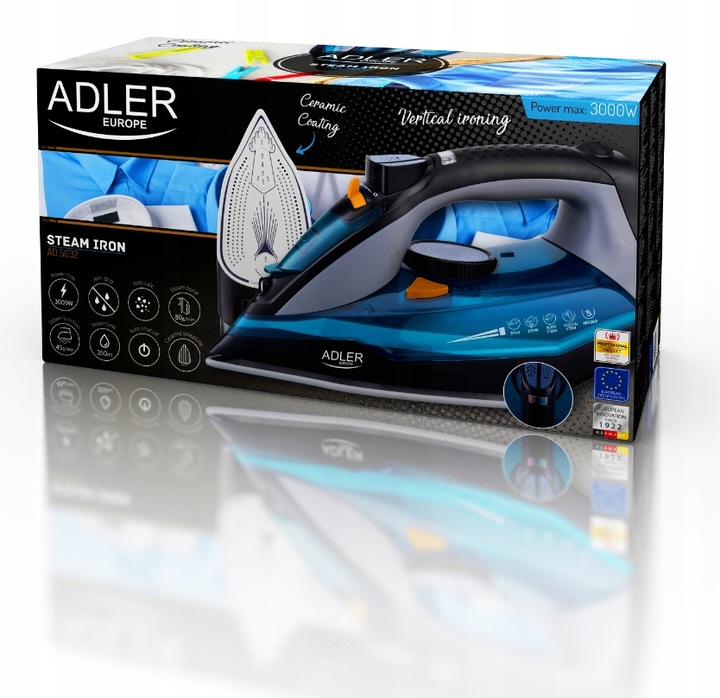 ŻELAZKO PAROWE CERAMICZNE SAMOCZYSZCZĄCE MOC 3000W STRAŻAK ANTI-CALC|DRIP