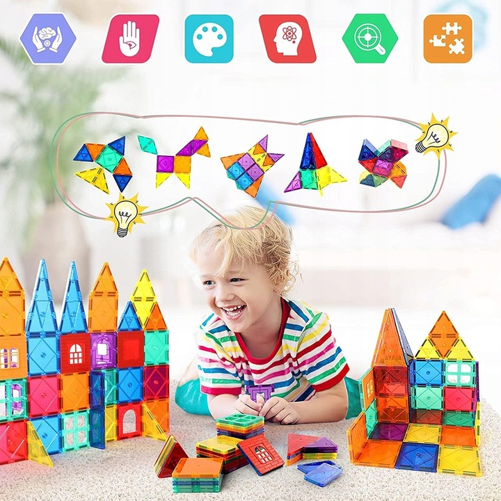 DUŻE KLOCKI MAGNETYCZNE KAFELKI ZESTAW XXL 34 EL RAINBOW MAGNETIC TILES