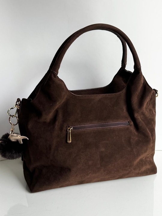 Torebka Flora&Co duża czekoladowa zamsz eco zamszowa breloczek brąz shopper