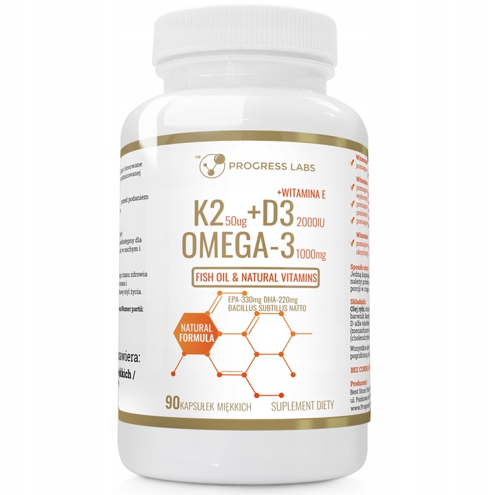 WITAMINA K2 MK-7 + D3 2000IU Vit E OMEGA-3 90kaps