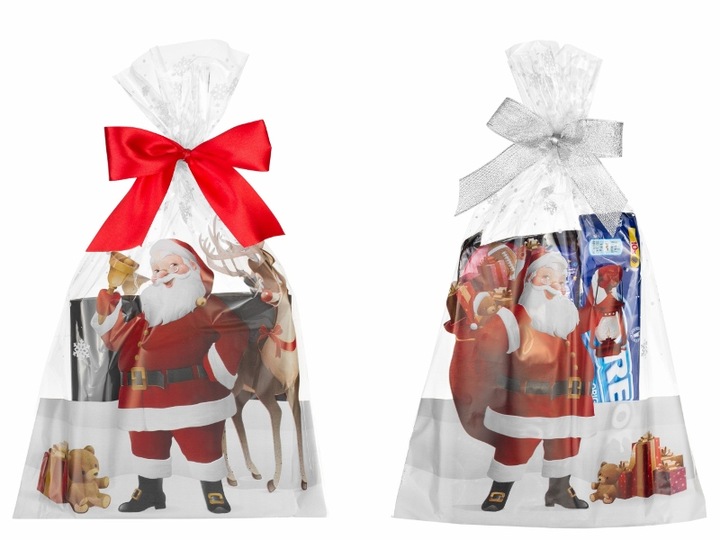 Worki celofanowe torebki foliowe PREZENTY ŚWIĄTECZNE MIKOŁAJKI 25x40 50 szt