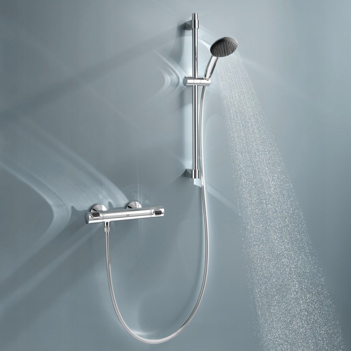 Zestaw prysznicowy GROHE Bateria Termostat Drążek Słuchawka Chrom 34800001