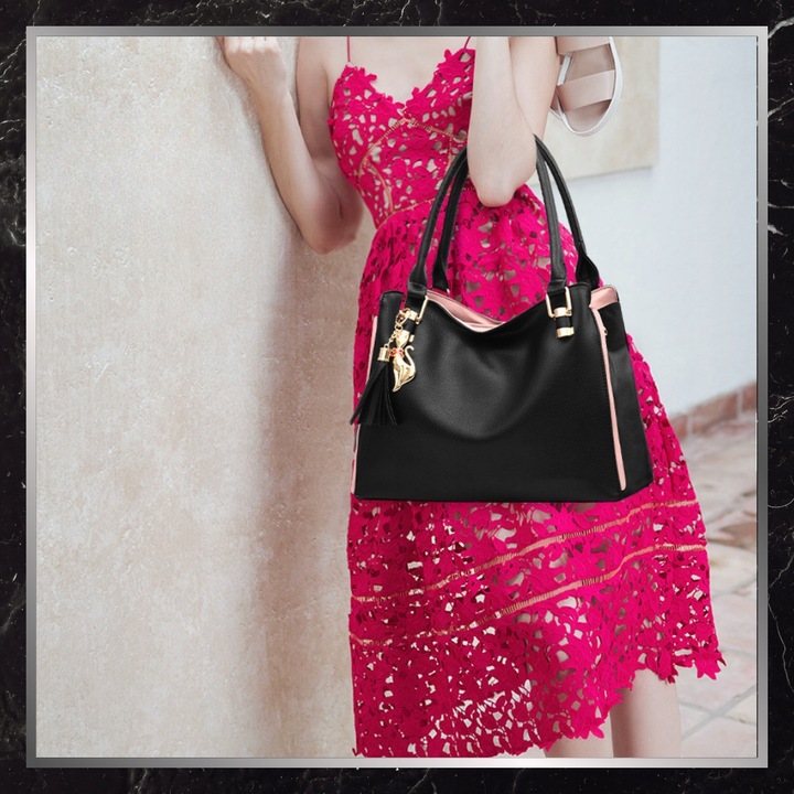 Torebka Damska Skórzana BAD&BAGS Na Ramię Torba Shopperka Czarna Pojemna