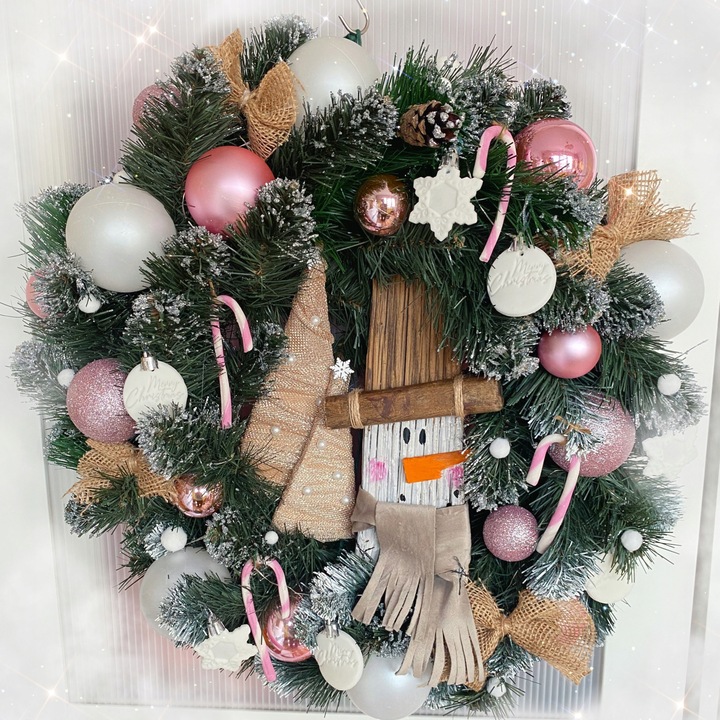 HANDMADE 50 Wianek Mikołaj świąteczny wieniec stroik na drzwi skrzat worek