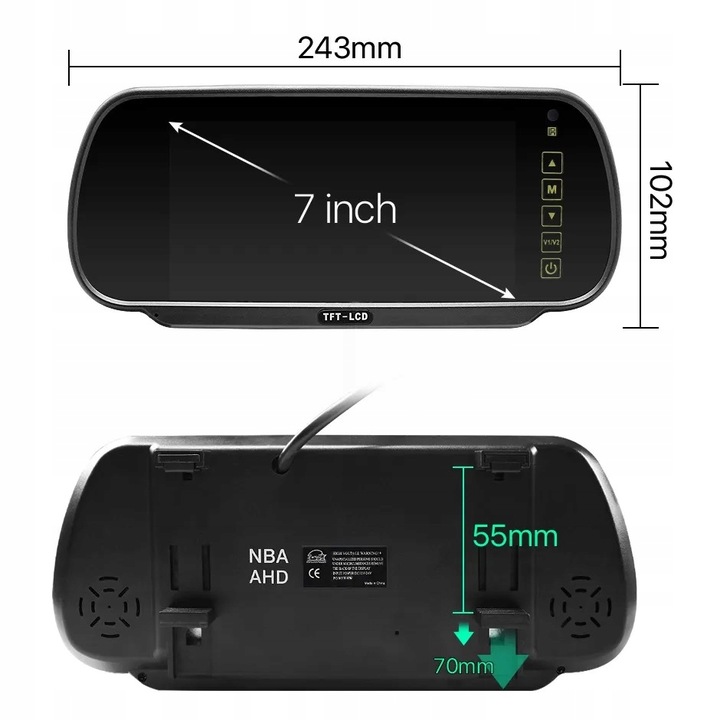 MONITOR EKRAN SAMOCHODOWY AHD LCD 7" CVBS AHD 1080P