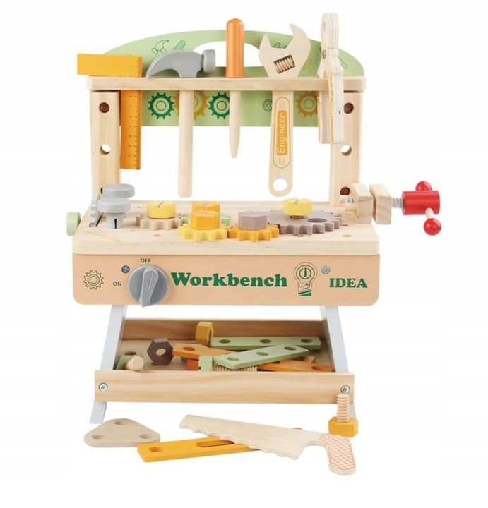 DREWNIANY Warsztat DLA CHŁOPCA Majsterkowicz budowniczy ZESTAW (W070)