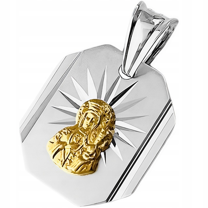 Srebrny łańcuszek 45cm pancerka medalik 925 pozłacana Matka Boska Komunia