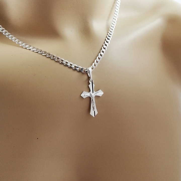 SREBRNY ŁAŃCUSZEK PANCERKA+KRZYŻYK 925+GRAWER DLA CHŁOPCA NA CHRZEST ROCZEK