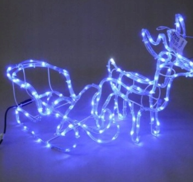 Renifer Świąteczny z Saniami Figurka Świecący LED NIEBIESKI Zewnętrzny Duży