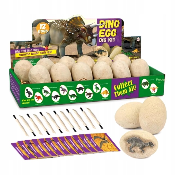 ZESTAW KOPALNIA DINOZAURÓW WYKOPALISKA ARCHEOLOG 12 DUŻYCH JAJ + KARTY