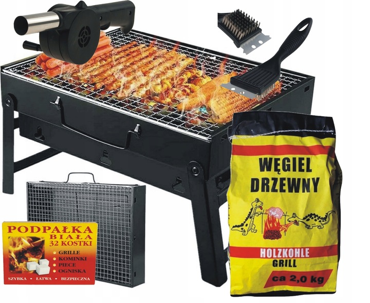 ZESTAW GRILL OGRODOWY WĘGLOWY TURYSTYCZNY |SKŁADANY |+ AKCESORIA DO GRILLA