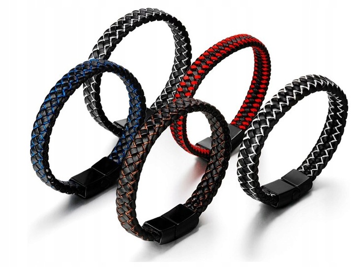 Męska bransoletka z magnetycznym zapięciem z czerwoną nitką 21cm