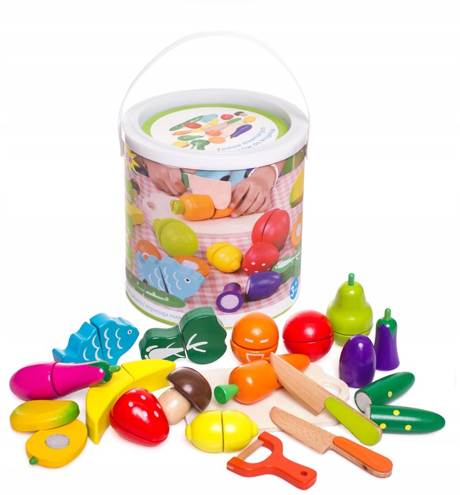 Zestaw DREWNIANYCH Warzyw Owoców Do KROJENIA NA RZEP MEGA ZESTAW NA PREZENT