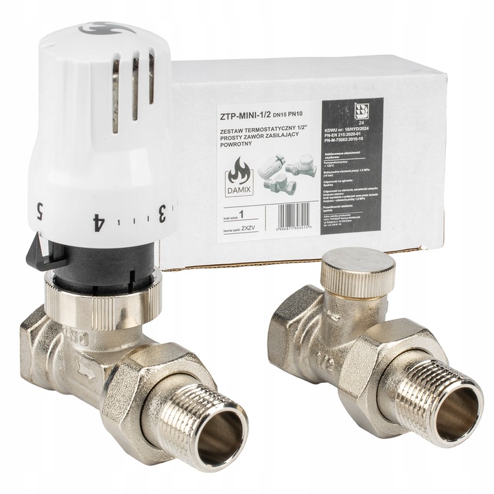 ZESTAW TERMOSTATYCZNY PROSTY ZAWORY FI 1/2" GŁOWICA TERMOSTATYCZNA KOMPLET
