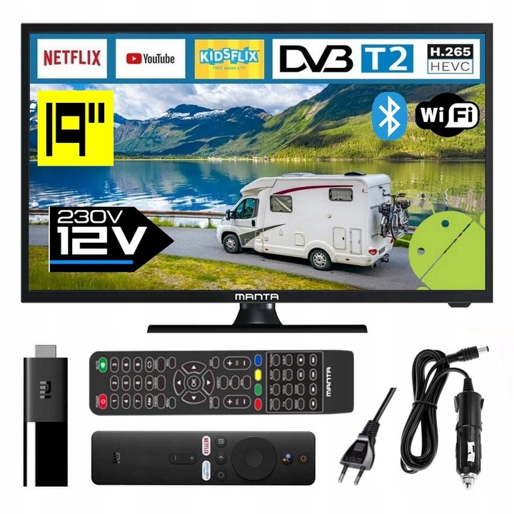 Telewizor 12V 19 cali SMART ANDROID WiFi Bluetooth XIAOMI USB HDMI Netflix