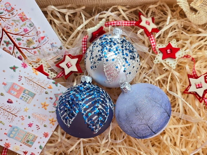 Bombki choinkowe szklane ręcznie malowane, 8cm, komplet 6 sztuk