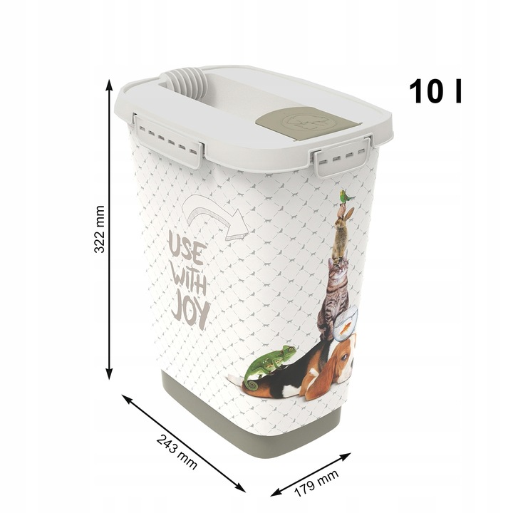 Pojemnik na karmę żwirek szczelny zamykane wieczko 10L Rotho CODY