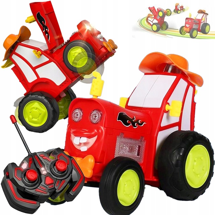 TRAKTOR AUTKO ZDALNIE STEROWANE CIĄGNIK RC CZERWONY ŚWIECI SKACZE TAŃCZY