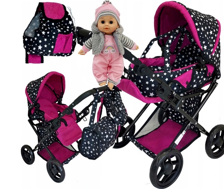 WÓZEK DLA LALEK NOSIDŁO TORBA POŚCIEL+BOBAS ŚPIEWA