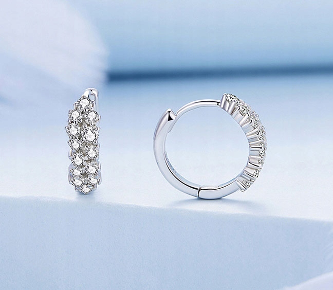 Kolczyki Srebrne PRÓBA 925 KOŁA SREBRO KÓŁKA Rodowane Dwa rzędy Kryształów