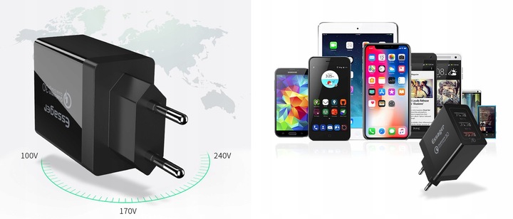 Szybka ładowarka sieciowa zasilacz 3x USB 30W QC3