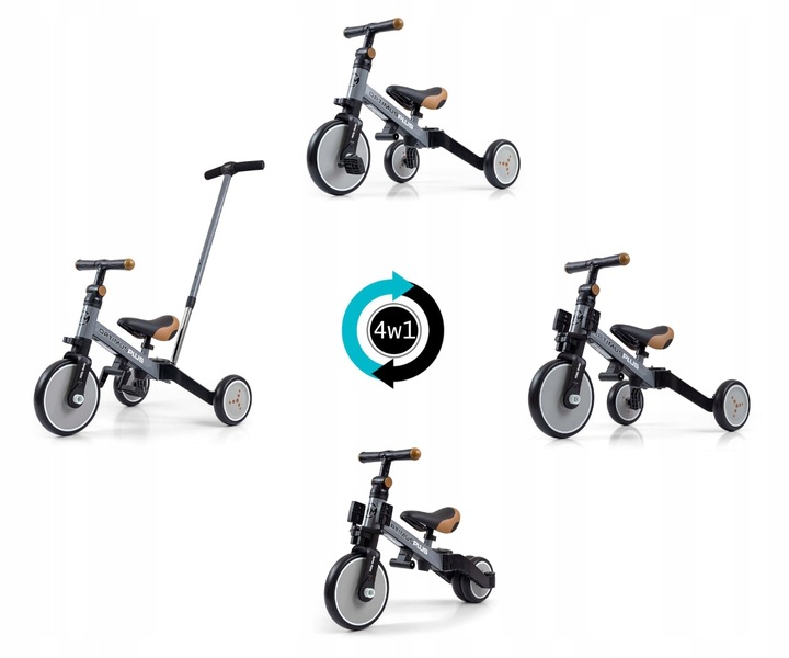 Rowerek 4w1 Milly Mally Optimus Plus Grey Sary + Rączka