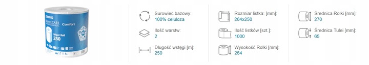 VELVET CZYŚCIWO PAPIEROWE 2w PRZEMYSŁOWE 250mb 2szt. 1000 listków