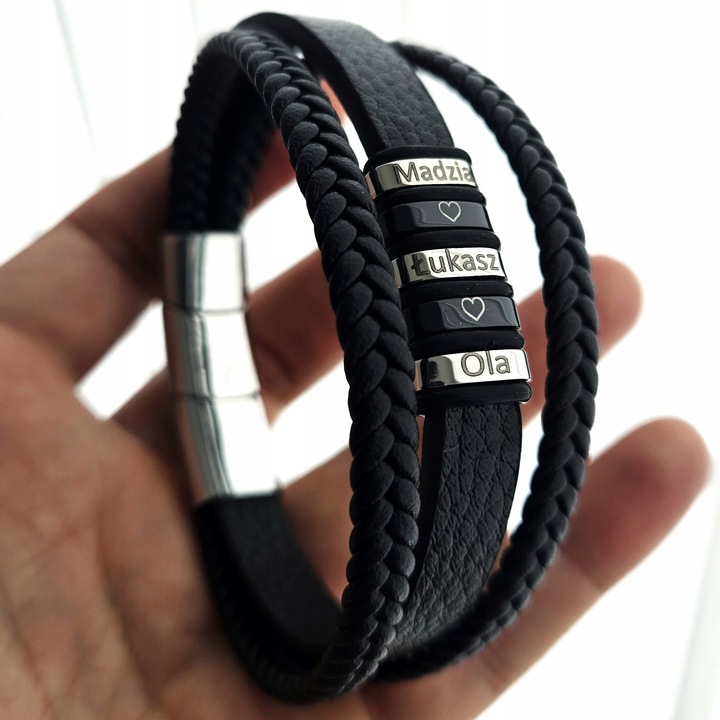 Bransoletka męska SKÓRZANA POTRÓJNA z GRAWEREM GRAWER IMIONA DATY PREZENT