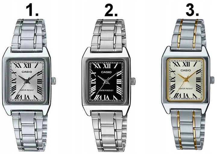 ZEGAREK DAMSKI CASIO LTP-V007 rzymskie cyfry stalowy + BOX +GRAWER