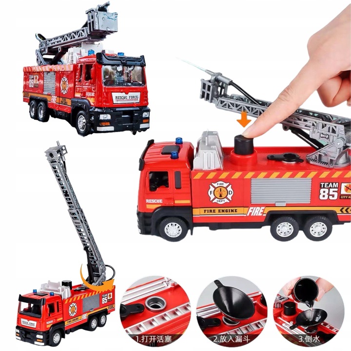 STRAŻ POŻARNA WÓZ SAMOCHÓD STRAŻACKI Z NAPĘDEM LEJE WODĄ ŚWIATŁO DŹWIĘK
