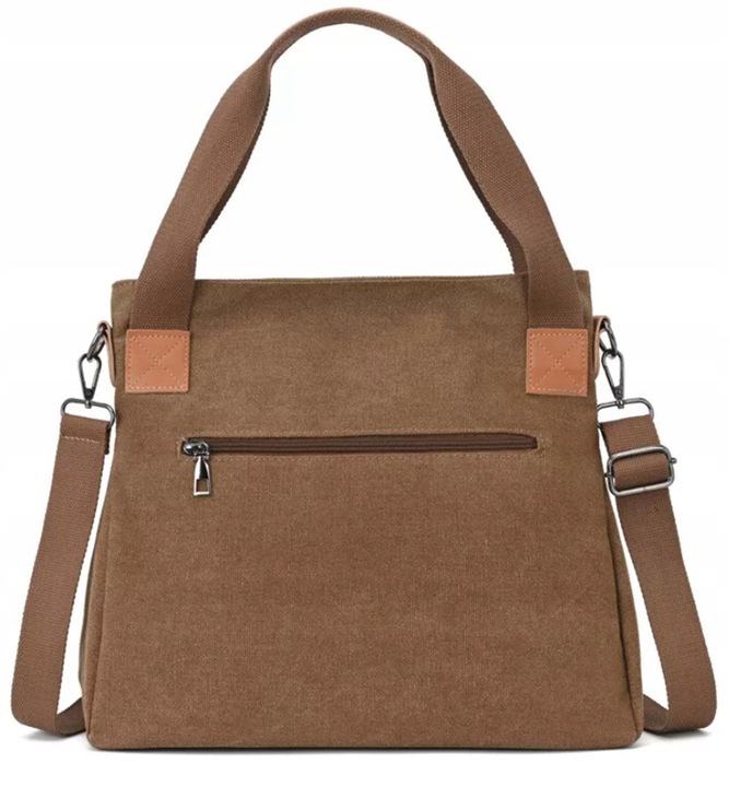 TORBA TOREBKA DAMSKA NA RAMIĘ POJEMNA MOCNA LISTONOSZKA PŁÓCIENNA BRĄZOWA