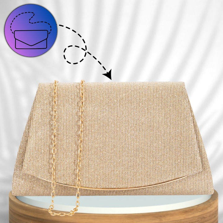 Kopertówka Wizytowa Mała ZŁOTA Torebka Wieczorowa ŁAŃCUSZEK Elegancka Mini