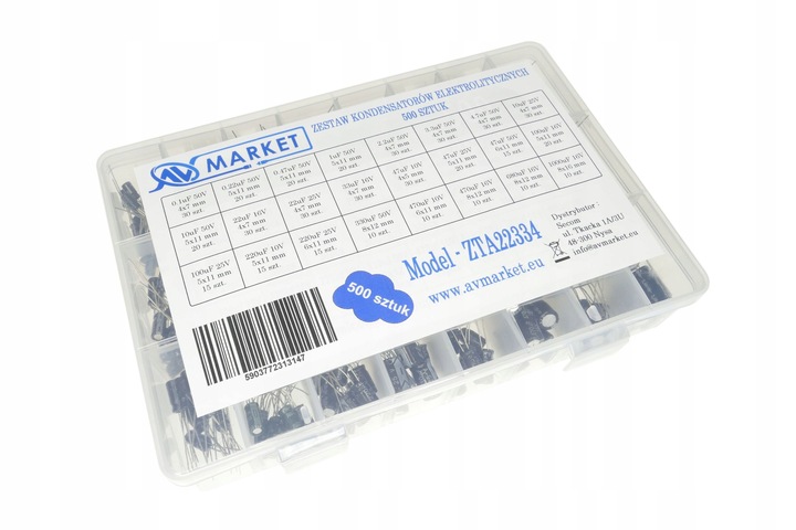 ZESTAW KONDENSATORÓW ELEKTROLITYCZNYCH 500 SZTUK